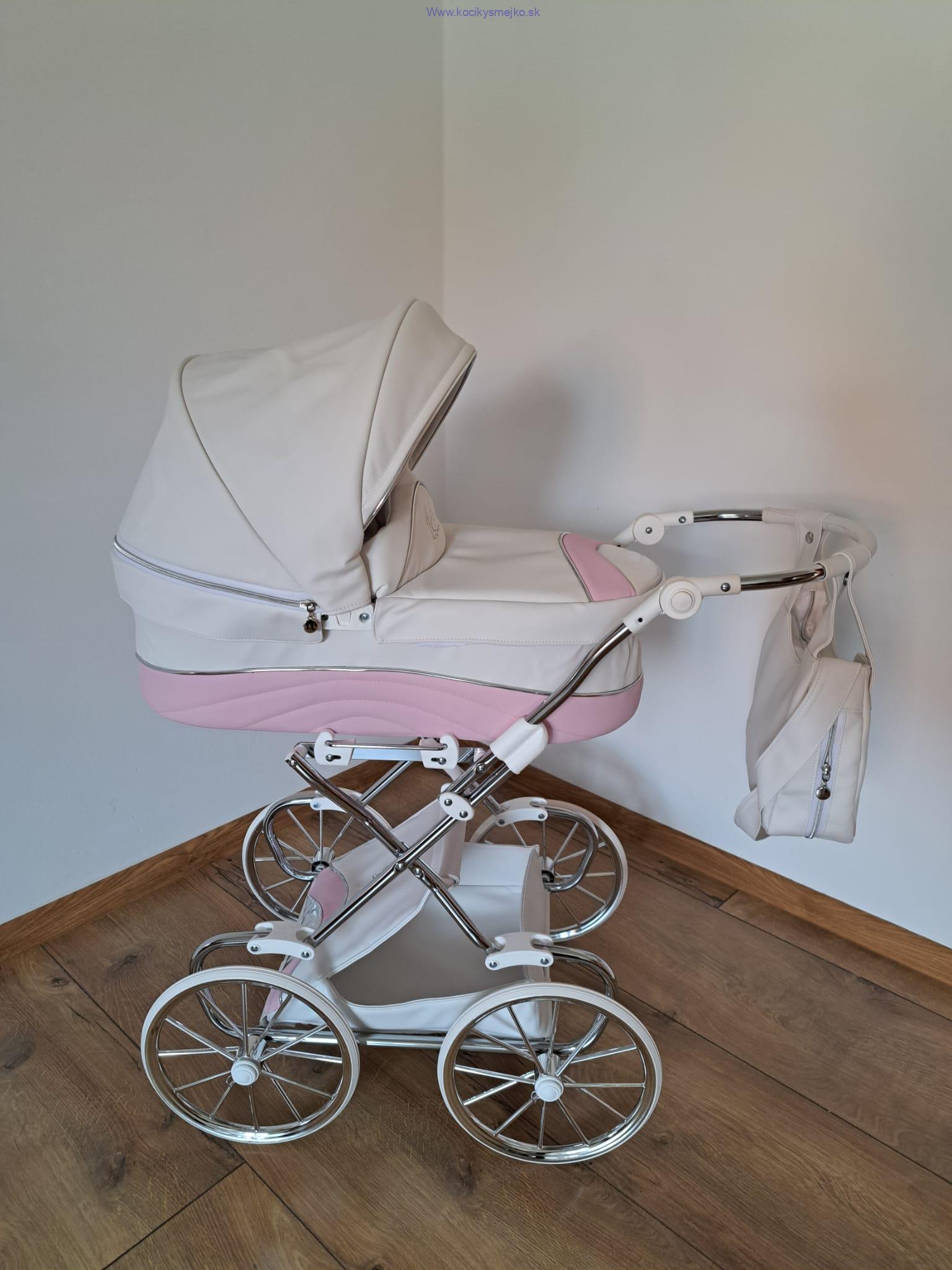 Kočík pre bábiky Junama Lulla bielo-ružový 04