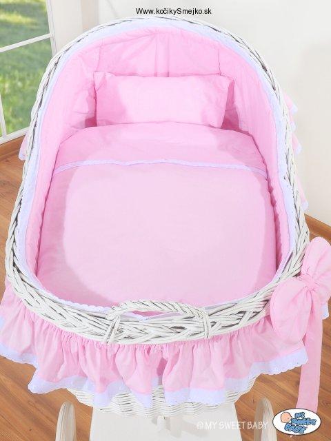 Proutěný koš na miminko bílý MY SWEET BABY kolekce Carina > varianta růžová