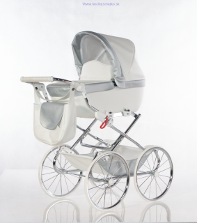 Kočík pre bábiky Princess White-Silver - Chrom